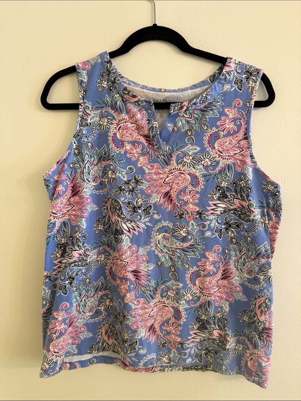 Talbots Blue and Pink Paisley Sleeveless V-Neck Top Size Large - Picture 1 of 5